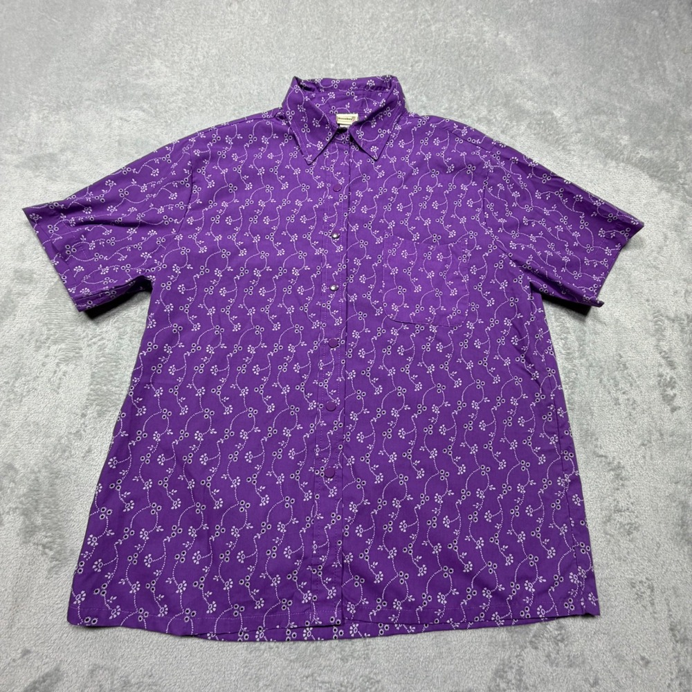 Vintage Boca Bay Purple Floral Button Down Shirt Size M 90s Cotton Blend Cool